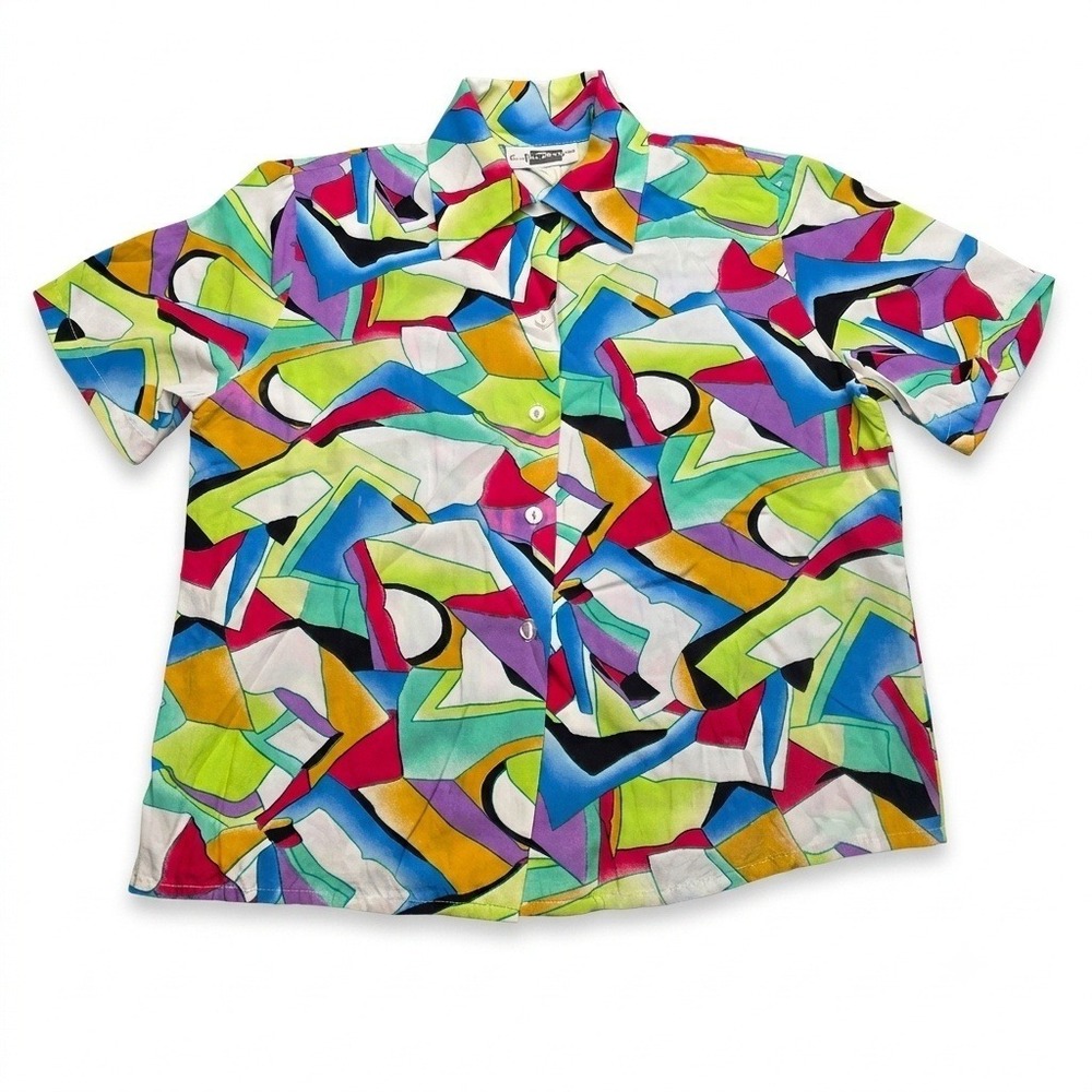 Vintage E.K. Designs Button Down Shirt Medium Abstract Geometric 90s Made In USA